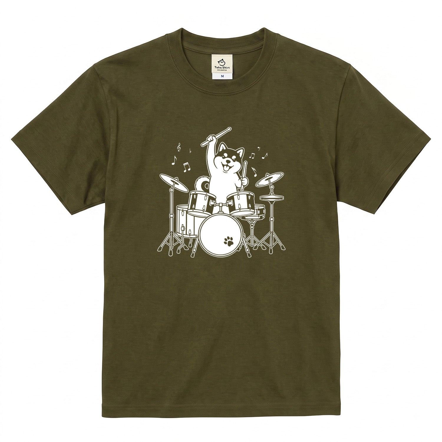 ドラムを叩く柴犬 柴犬Tシャツ | 音楽好き・犬好きに人気